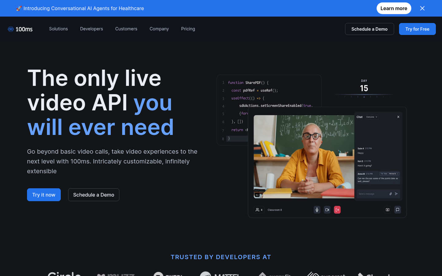 Screenshot of 100ms.live
