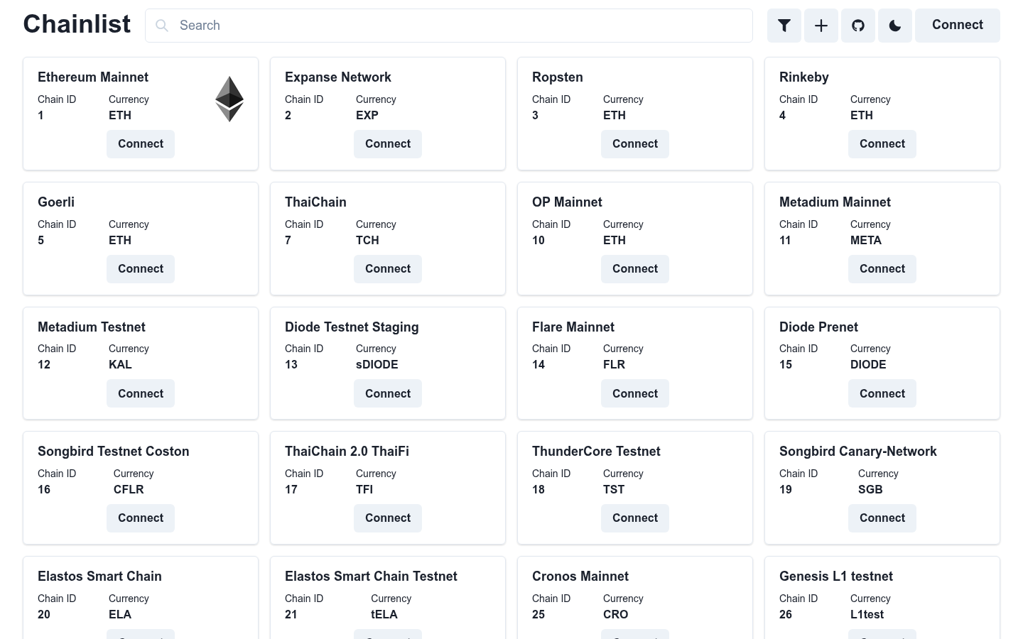 Screenshot of chainid.network