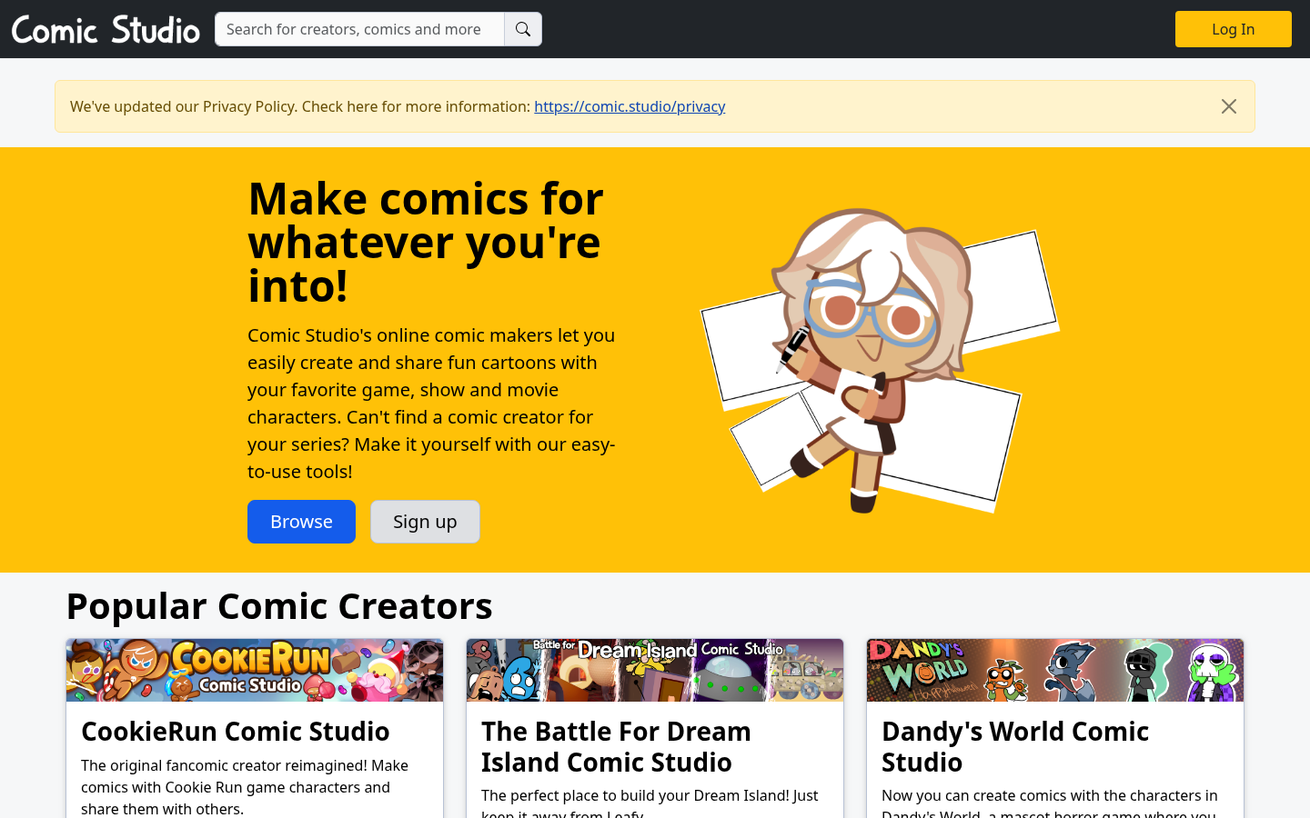 Screenshot of comic.studio