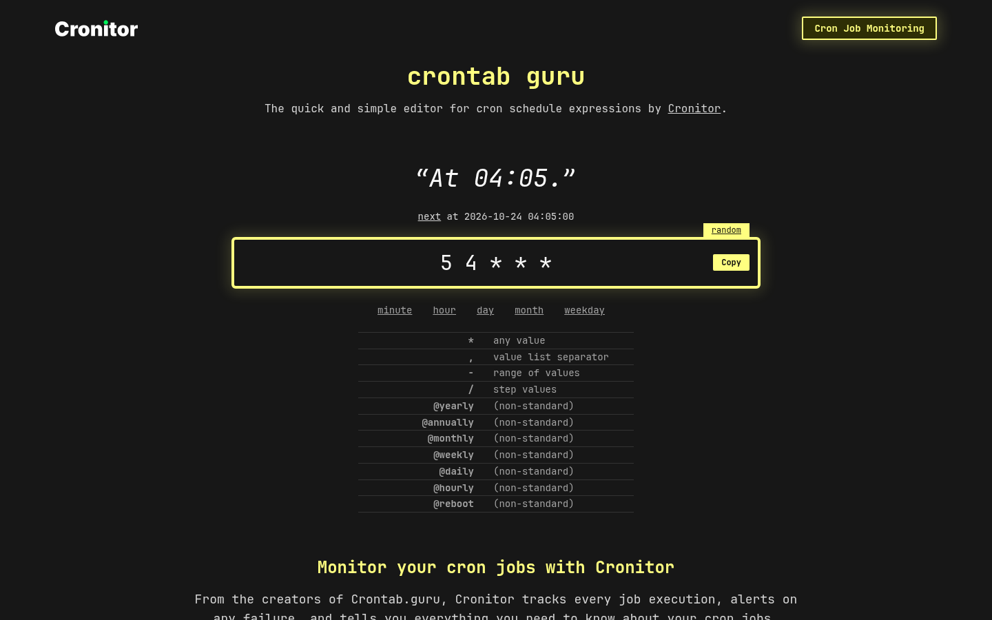 Screenshot of crontab.guru