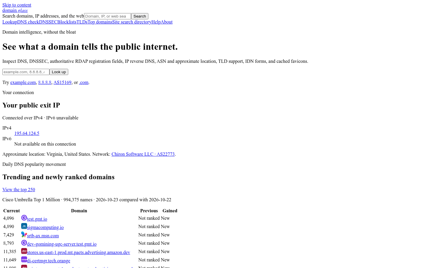 Screenshot of domain.glass