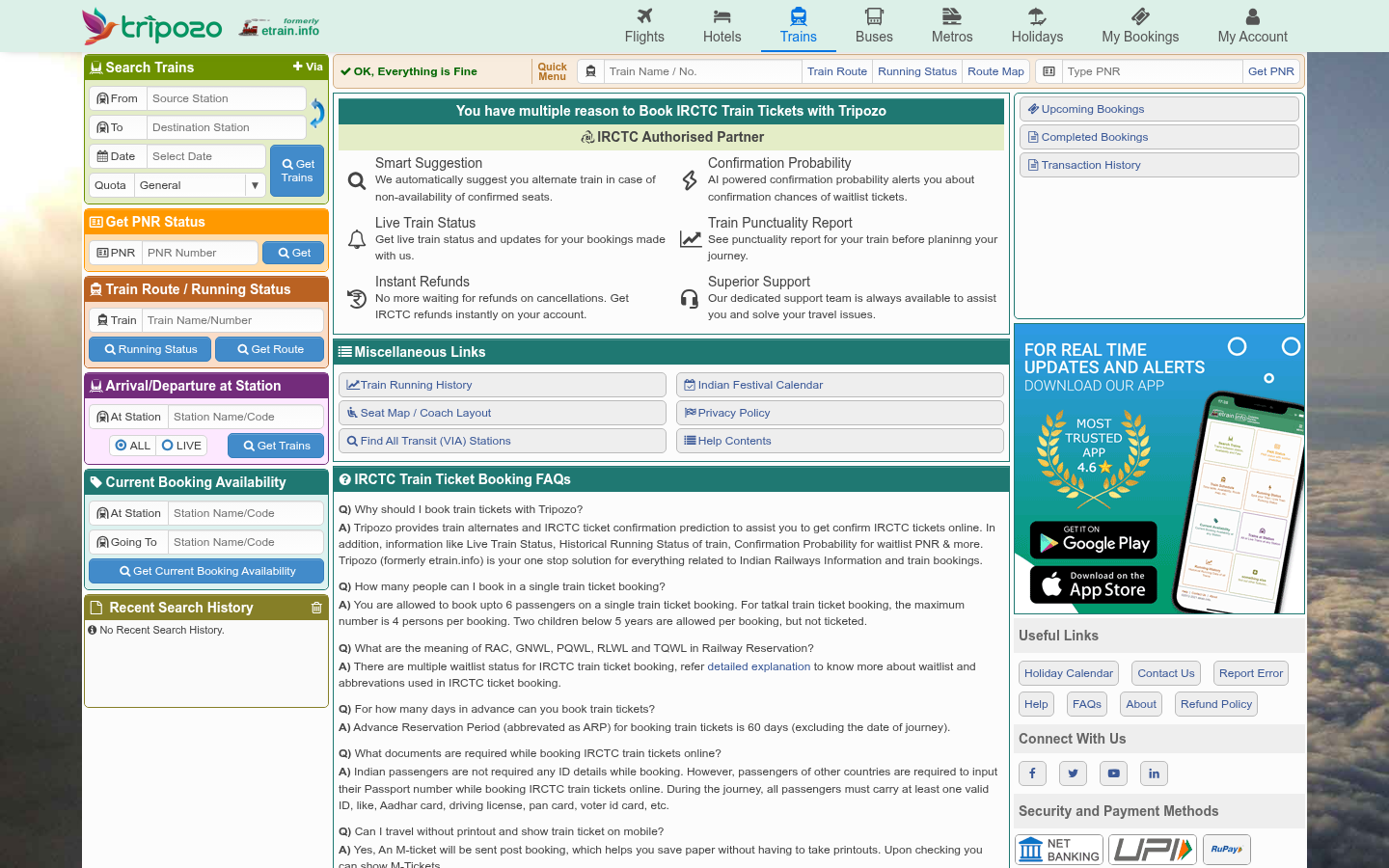 Screenshot of etrain.info