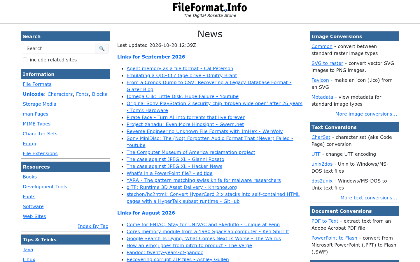 Screenshot of fileformat.info