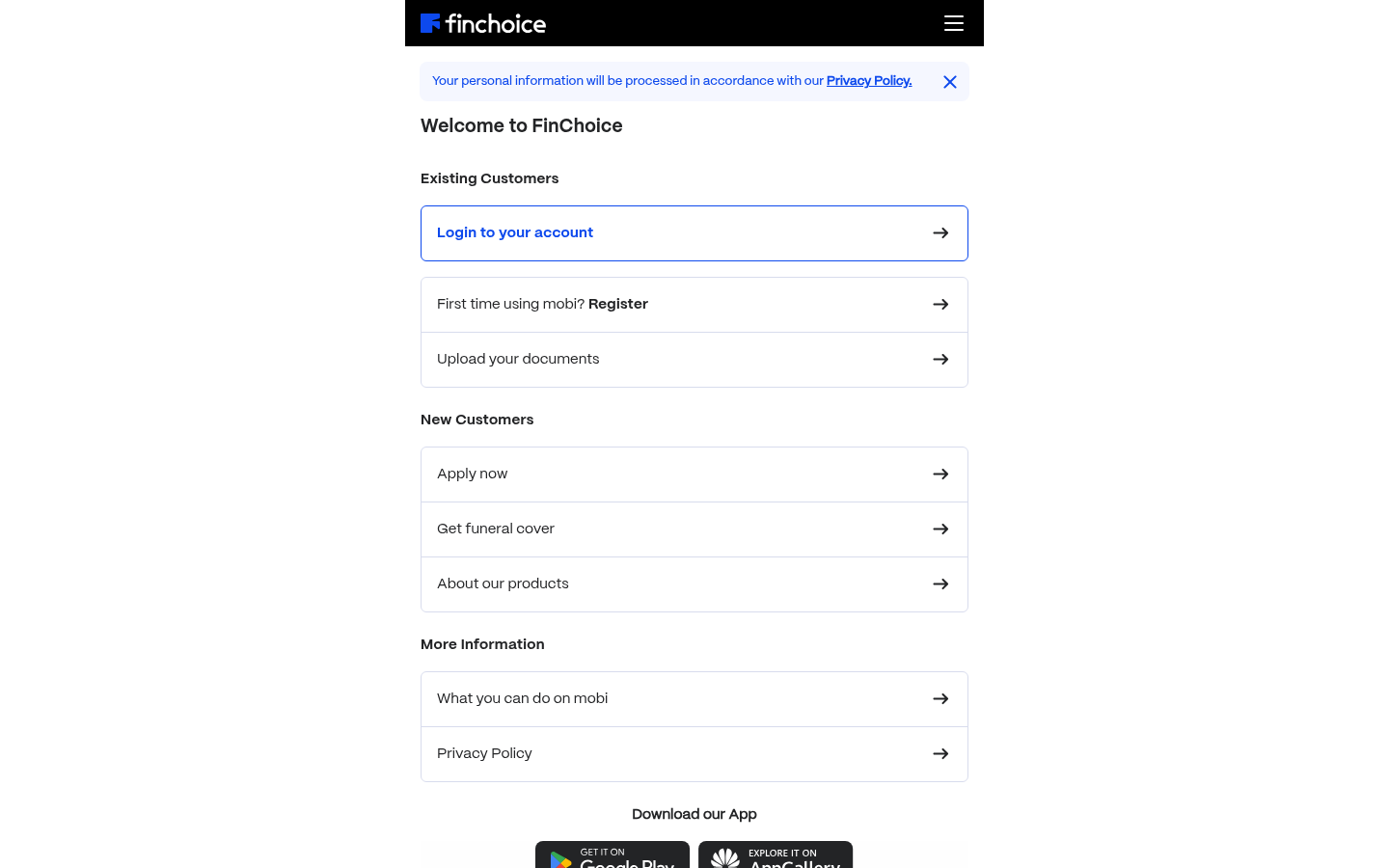 Screenshot of finchoice.mobi