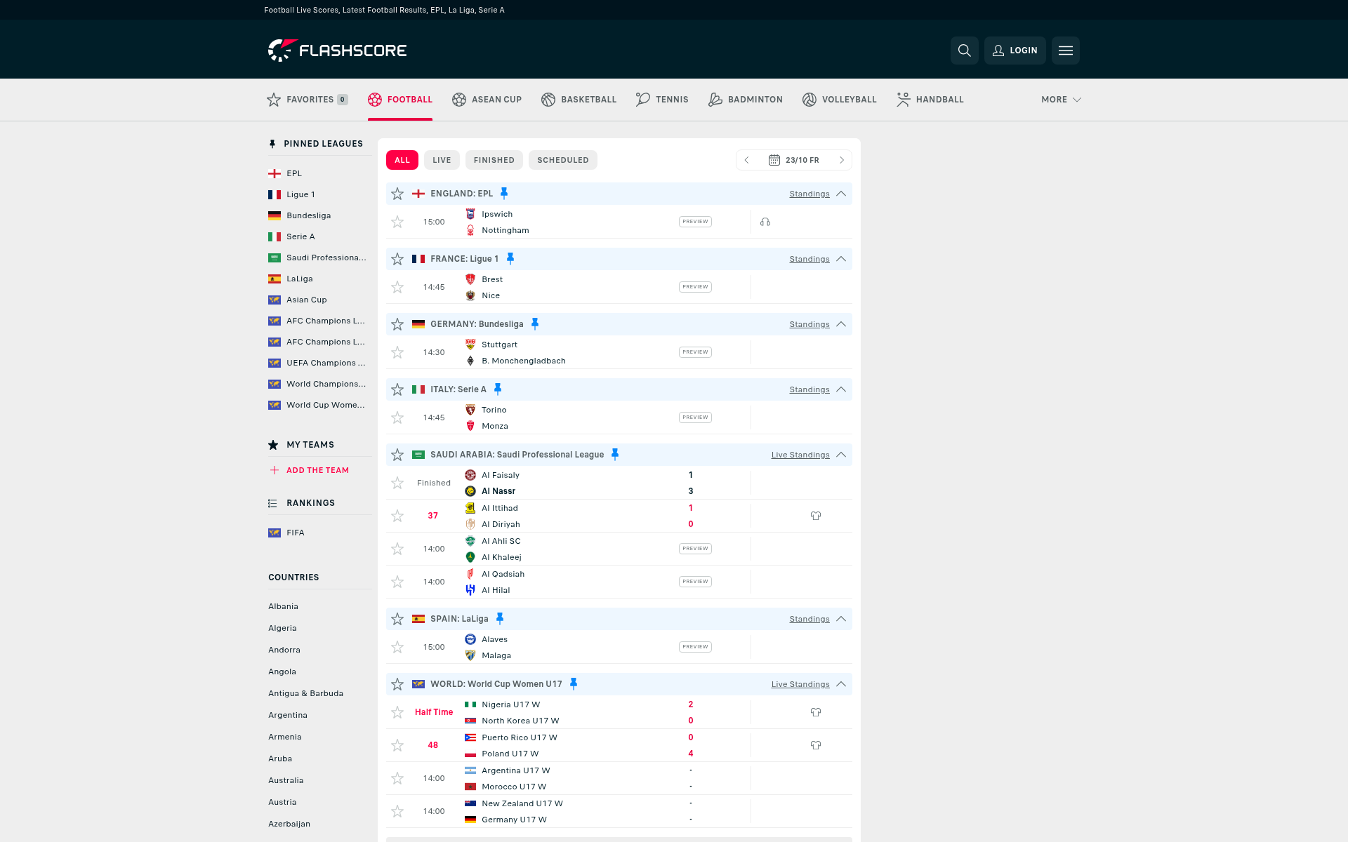 Screenshot of flashscore.info