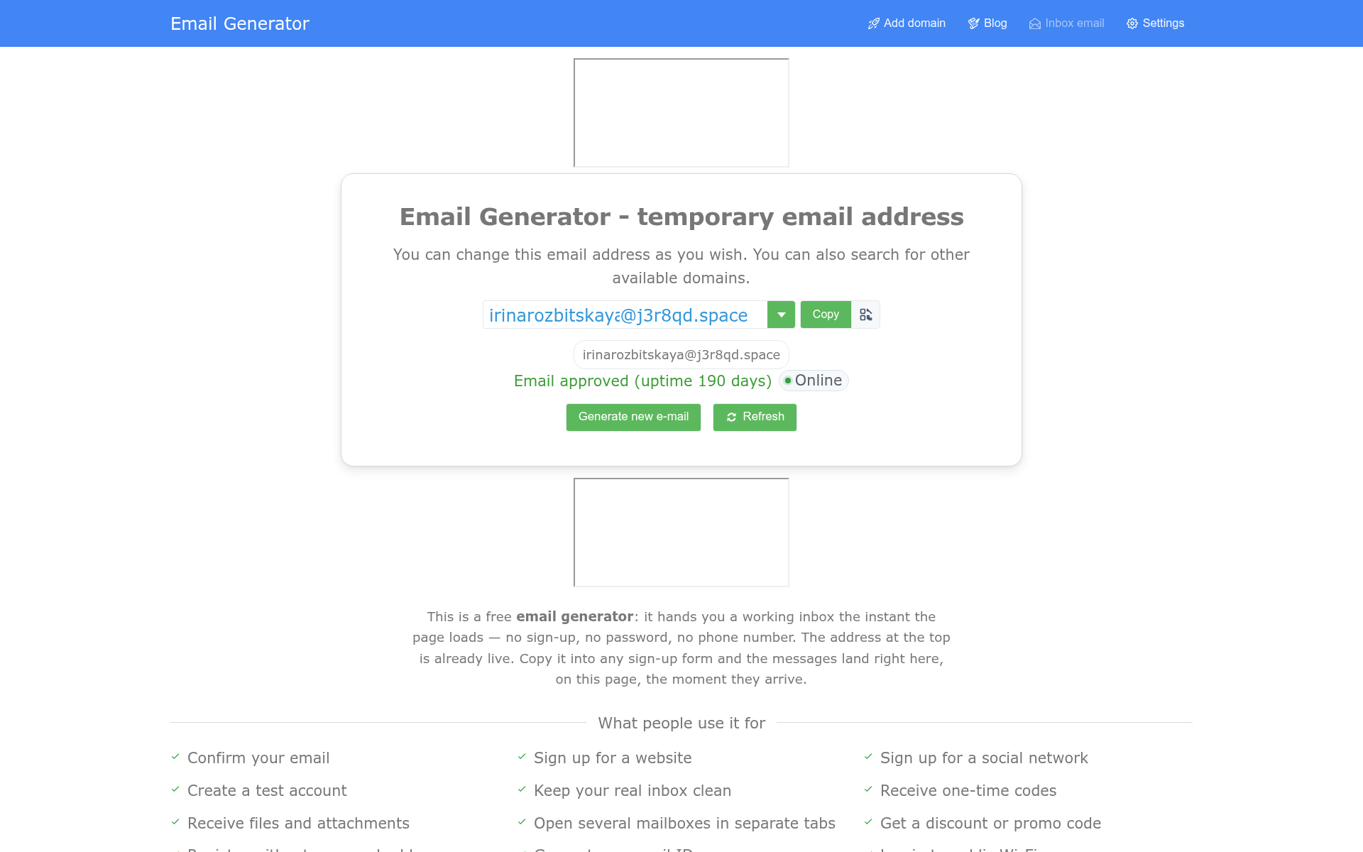 Screenshot of generator.email