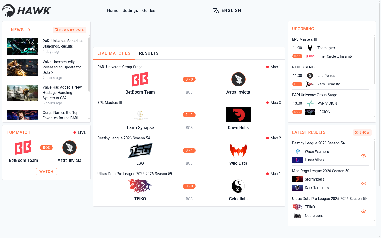 Screenshot of hawk.live