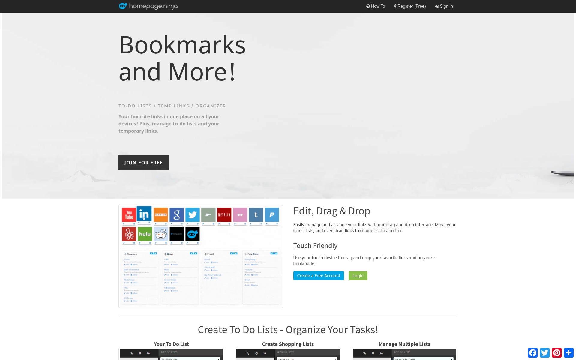 Screenshot of homepage.ninja