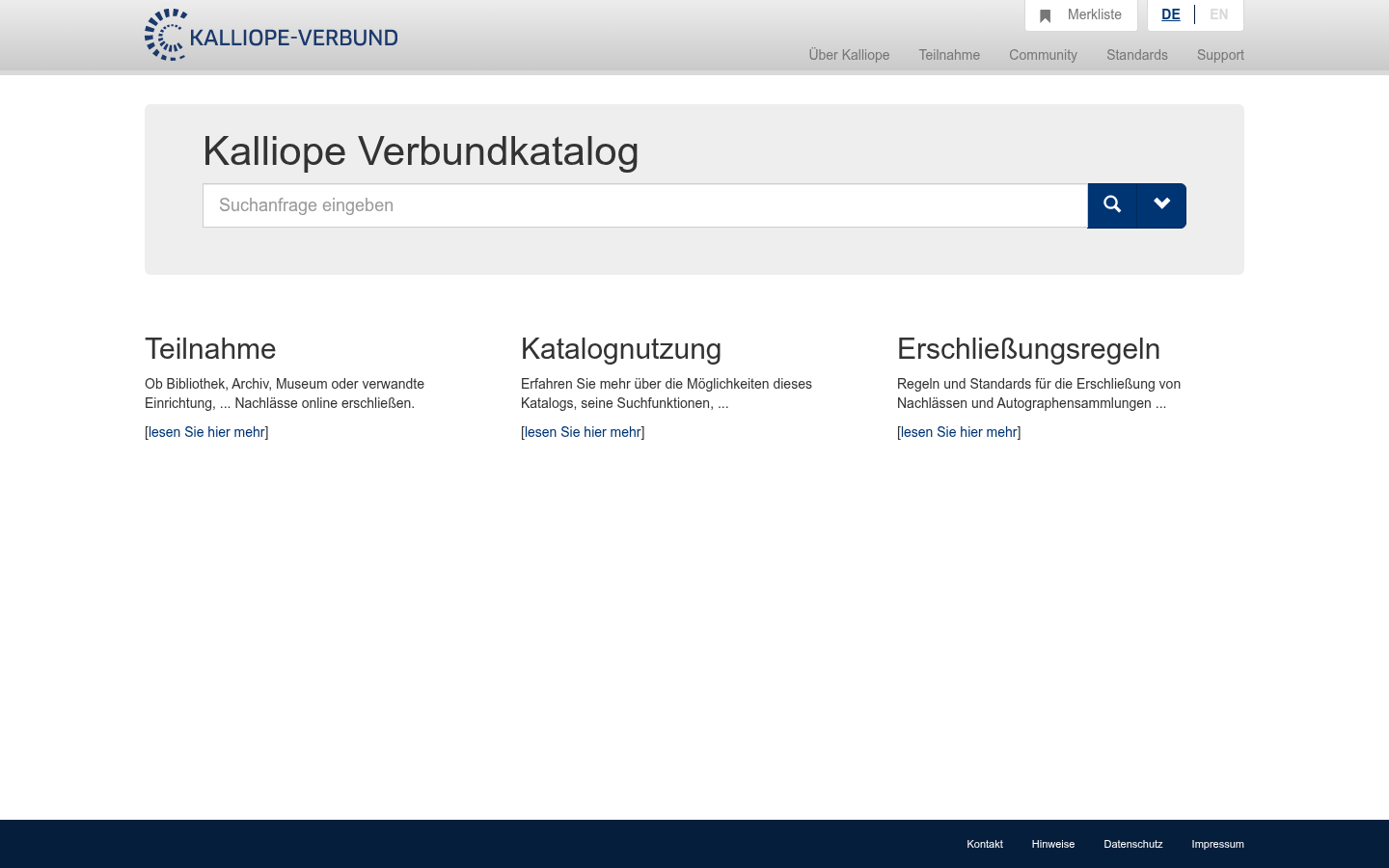 Screenshot of kalliope-verbund.info
