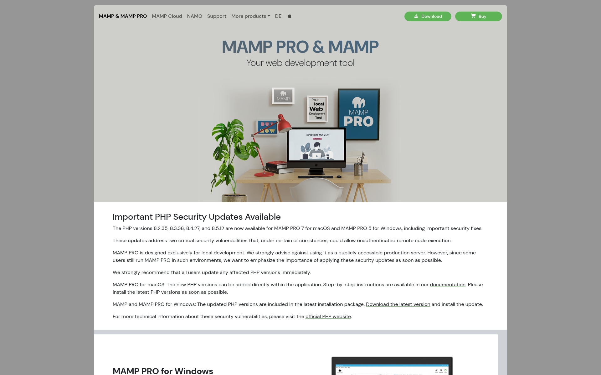 Screenshot of mamp.info