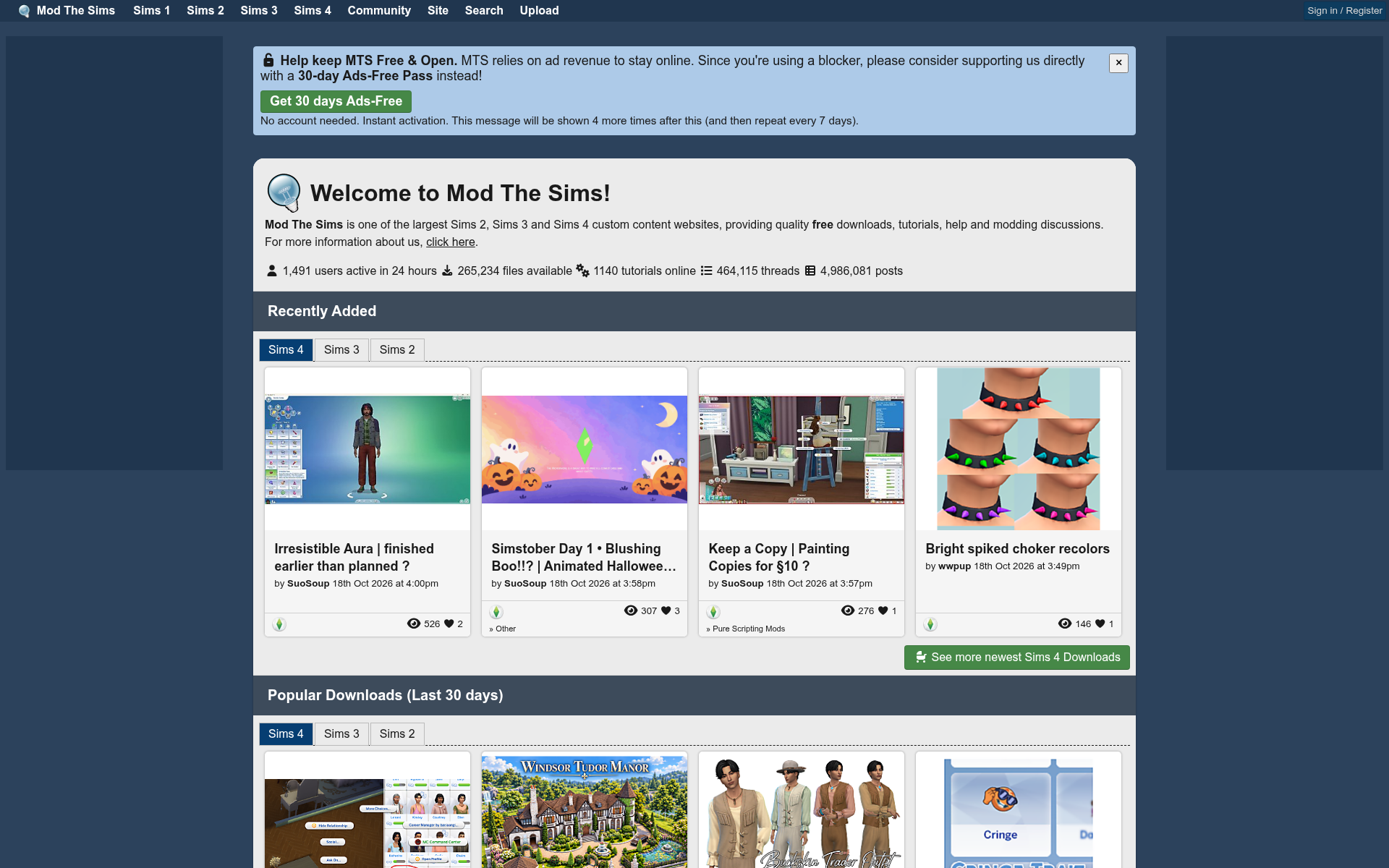 Screenshot of modthesims.info