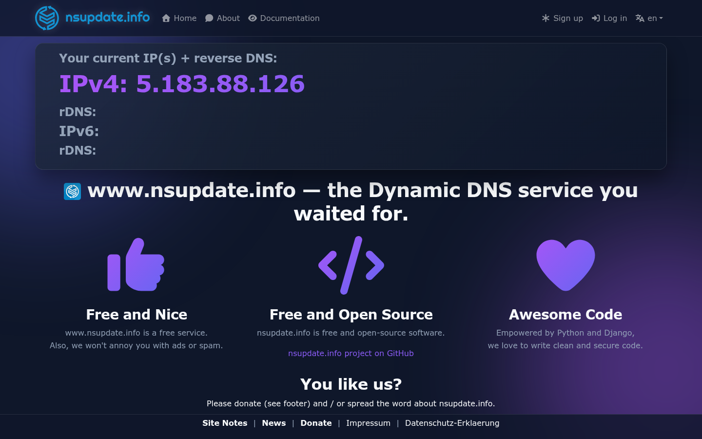 Screenshot of nsupdate.info