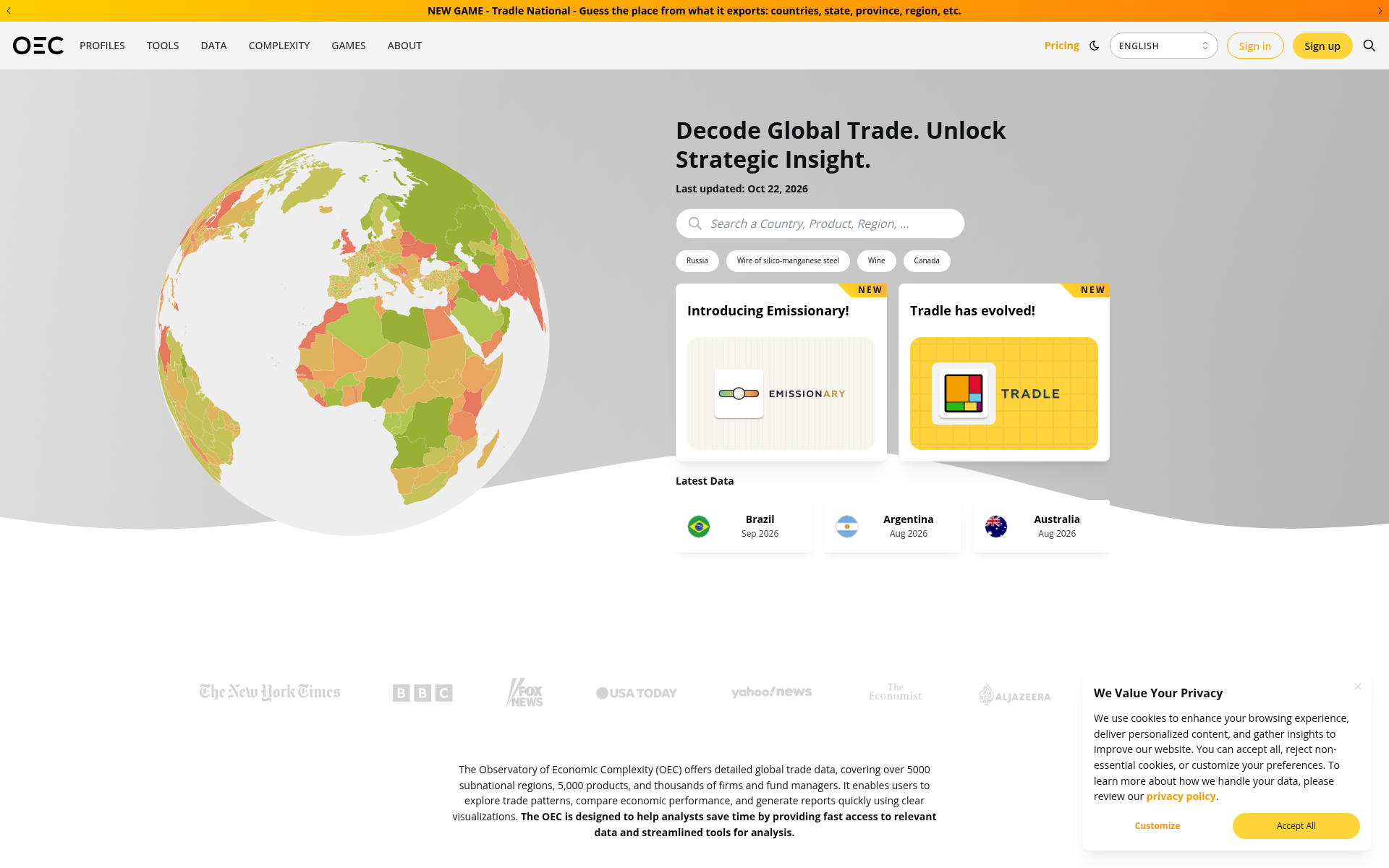 Screenshot of oec.world