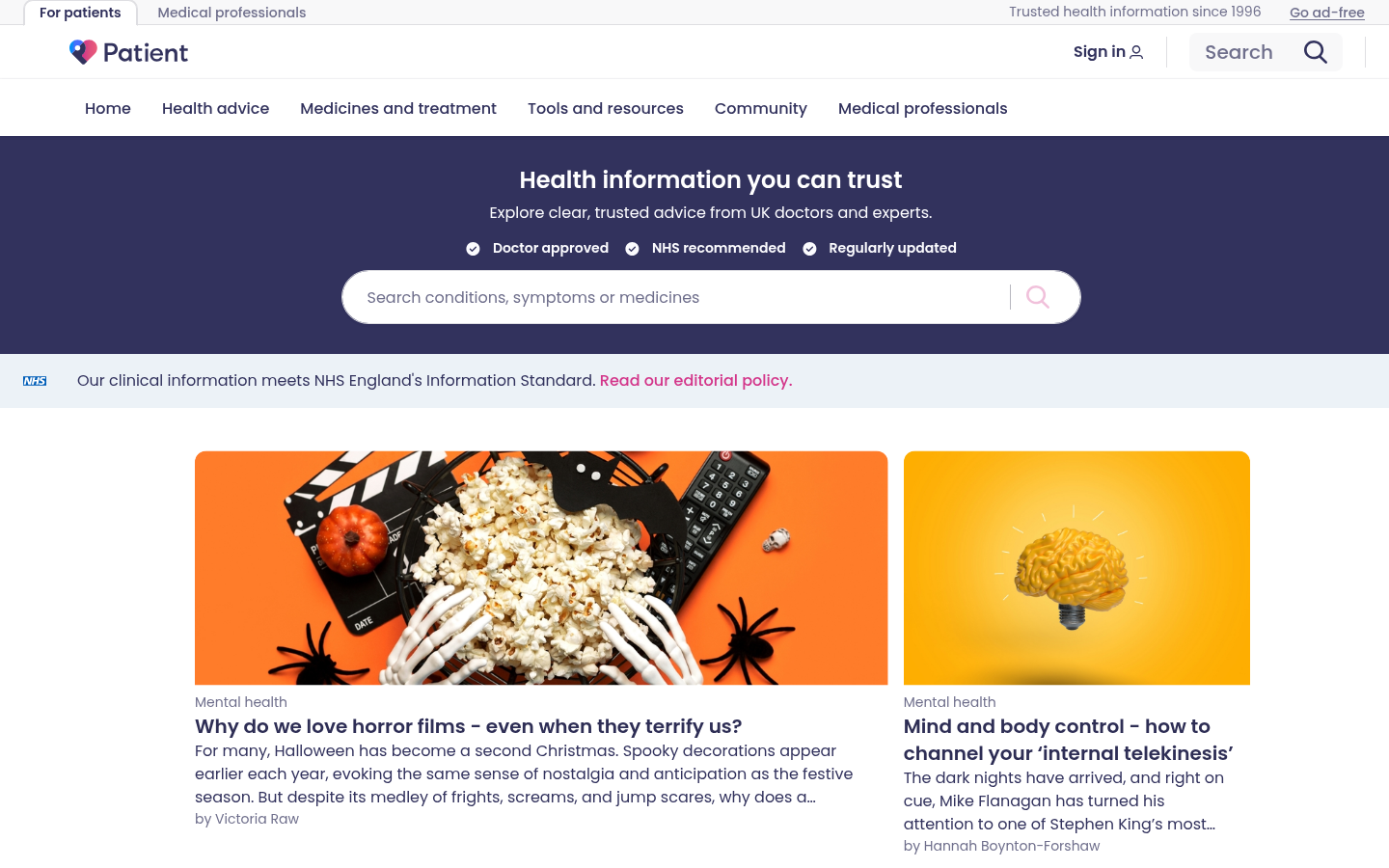 Screenshot of patient.info