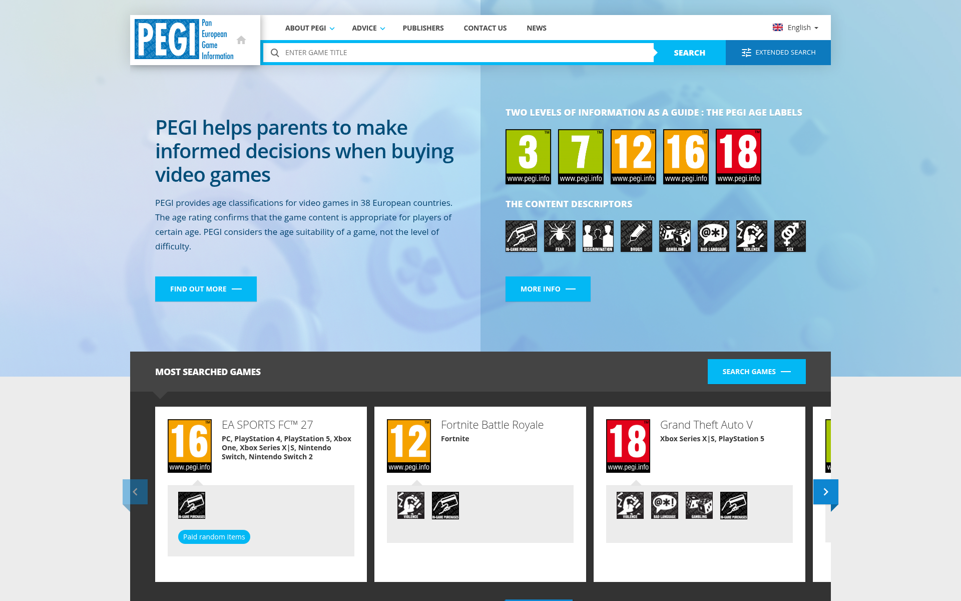 Screenshot of pegi.info