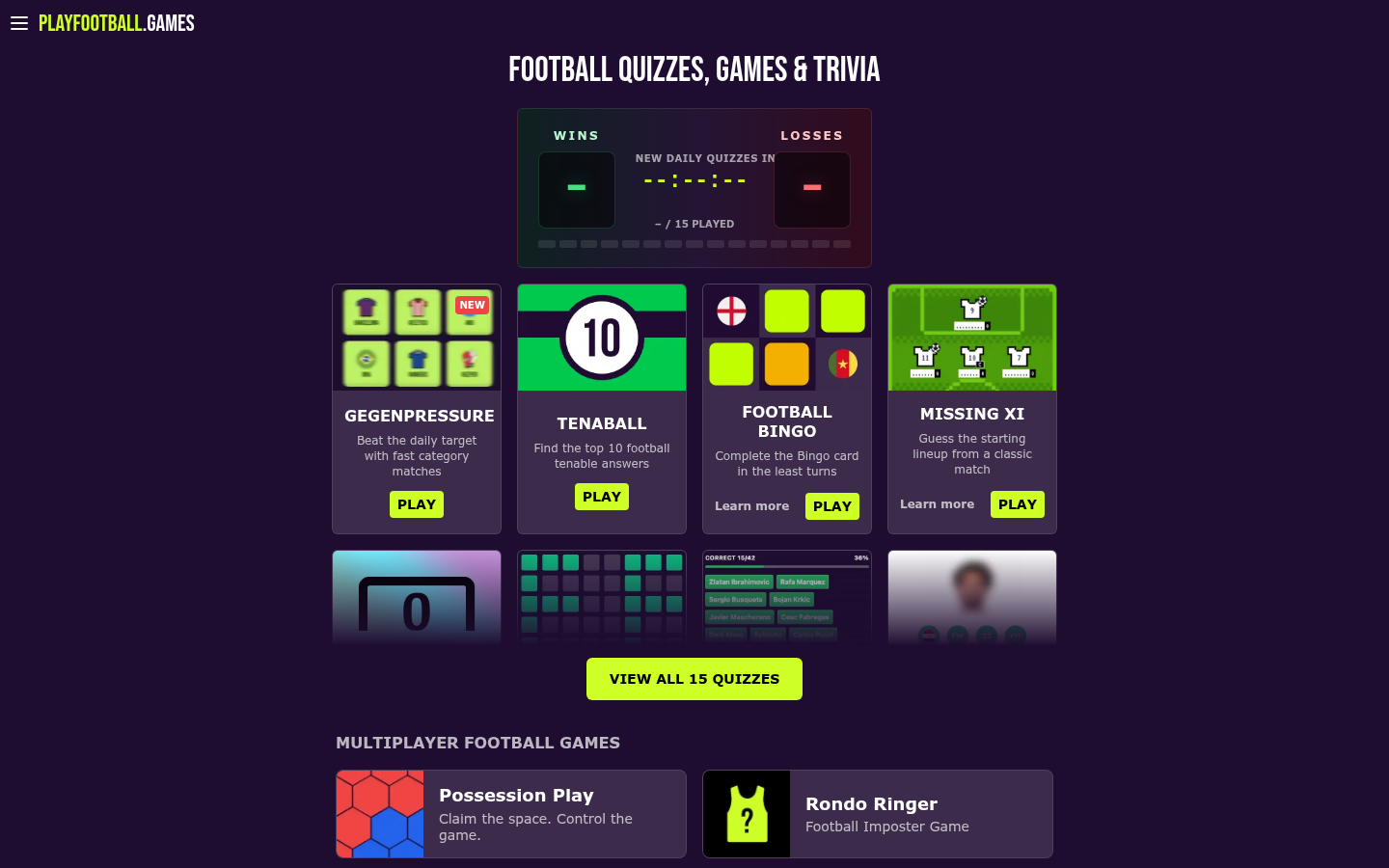Screenshot of playfootball.games