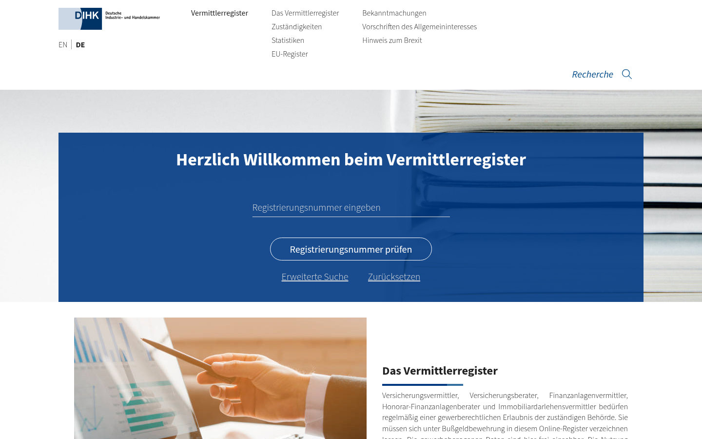 Screenshot of vermittlerregister.info