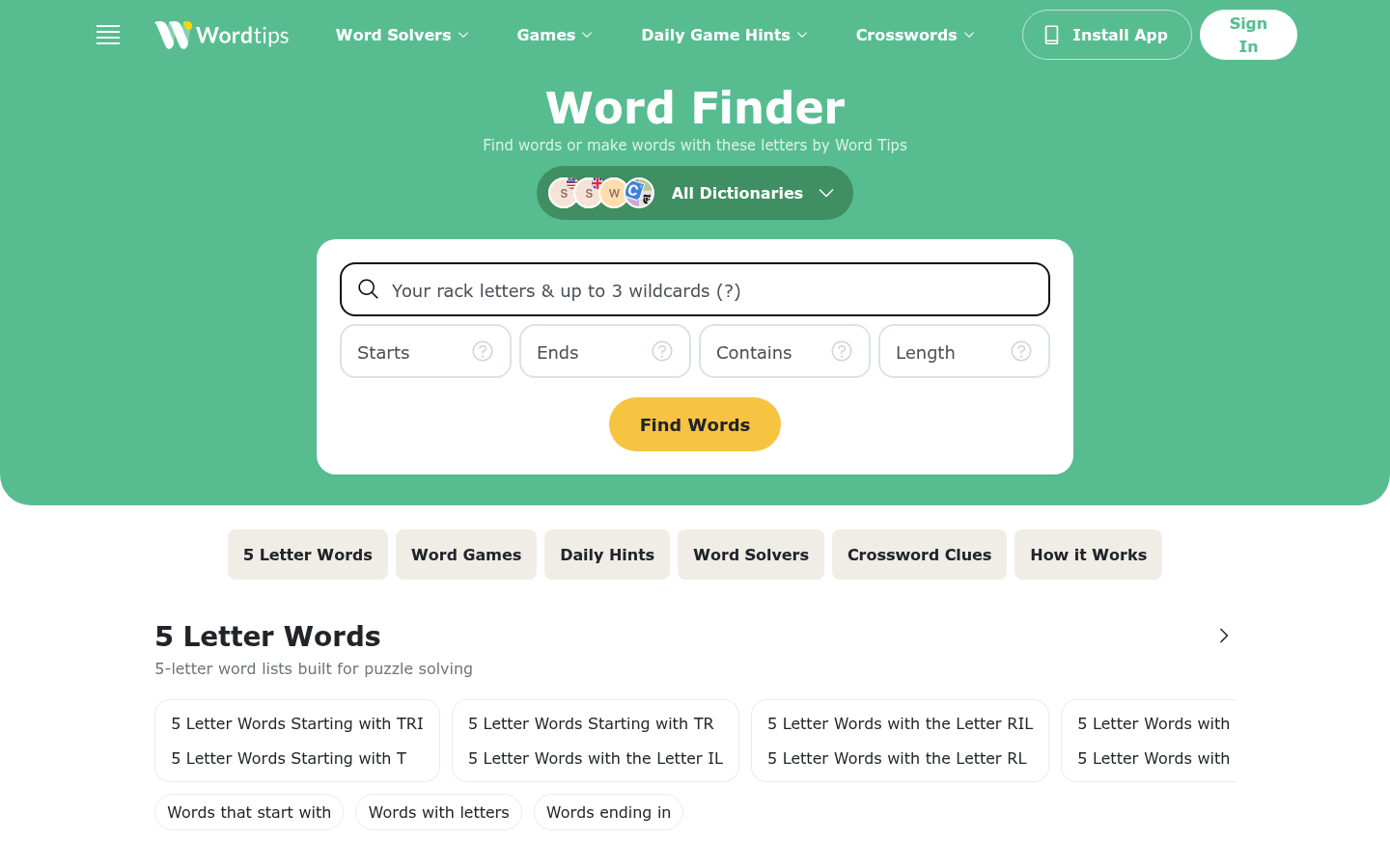 Screenshot of word.tips
