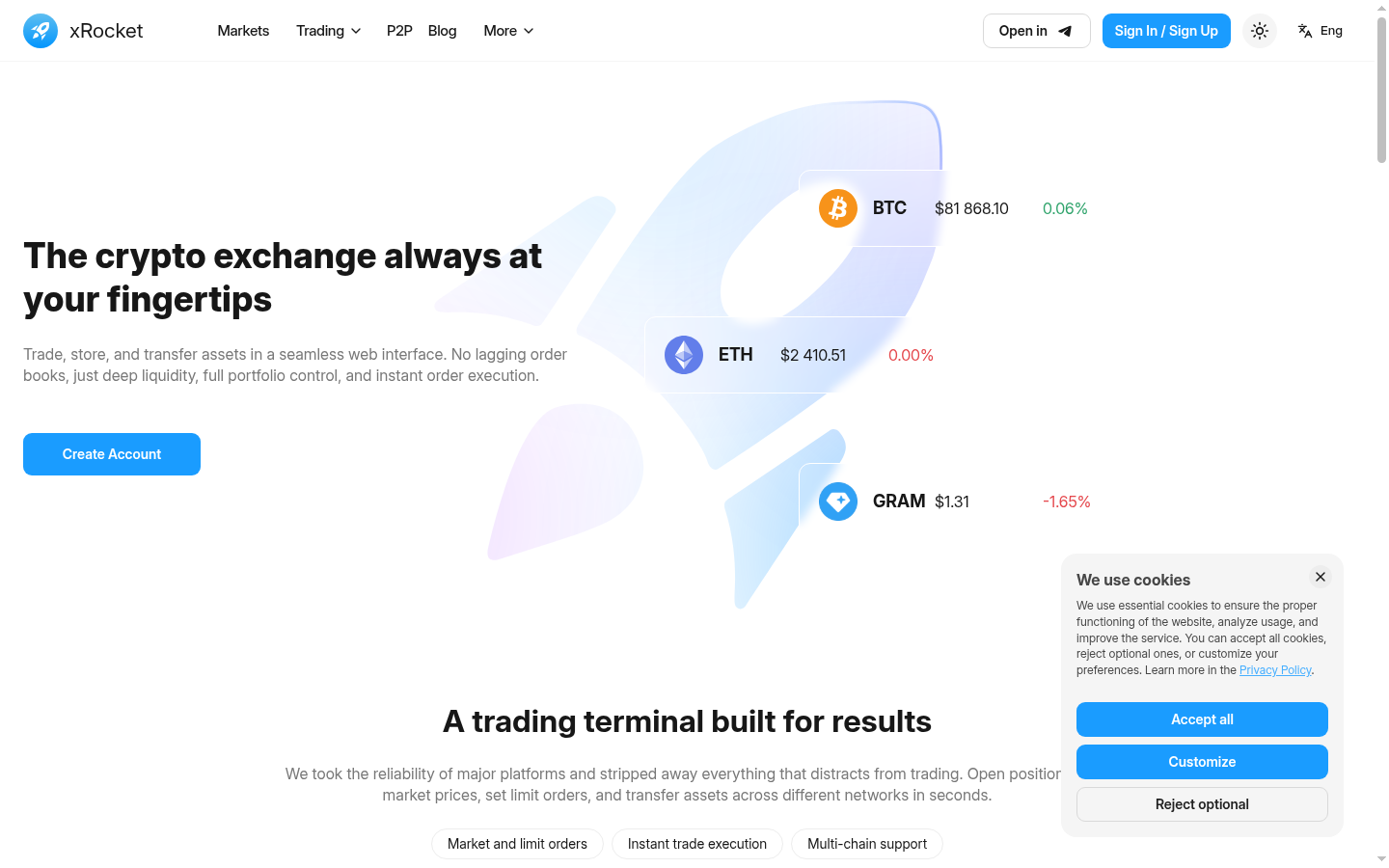 Screenshot of xrocket.exchange